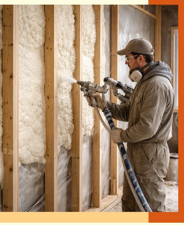 Утепление каркасной стены ППУ в Красногорске от 4318 руб./м2 под ключ | ТепломастерКрр