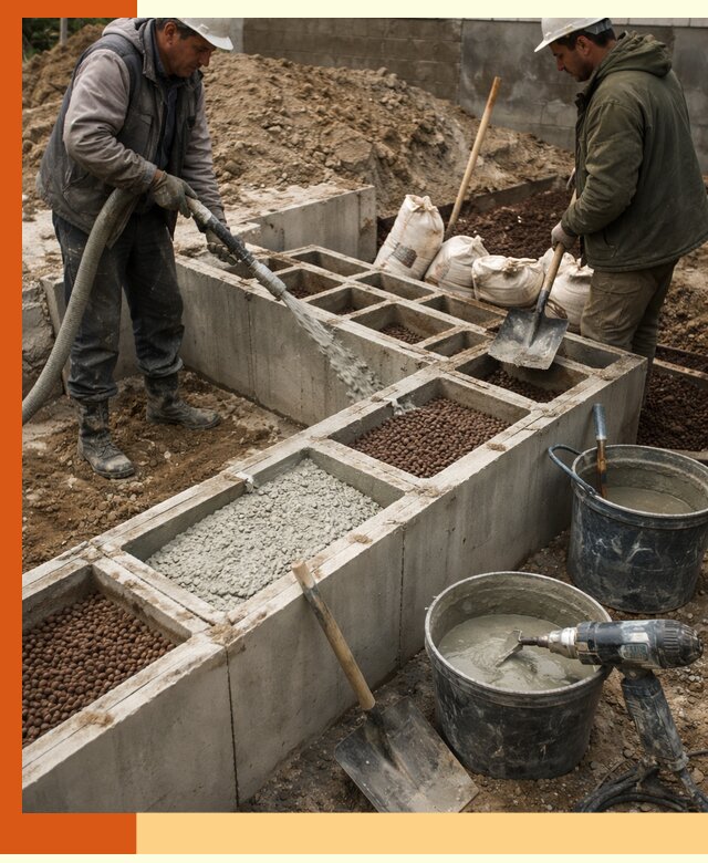 Заполнение полостей фундамента в Красногорске герметичным утеплением и повышением прочности